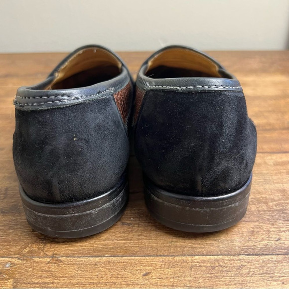 Zelli Mens 9M Black Brown Genuine Ostrich Leather Handmade Italy Penny Loafers - Picture 6 of 11